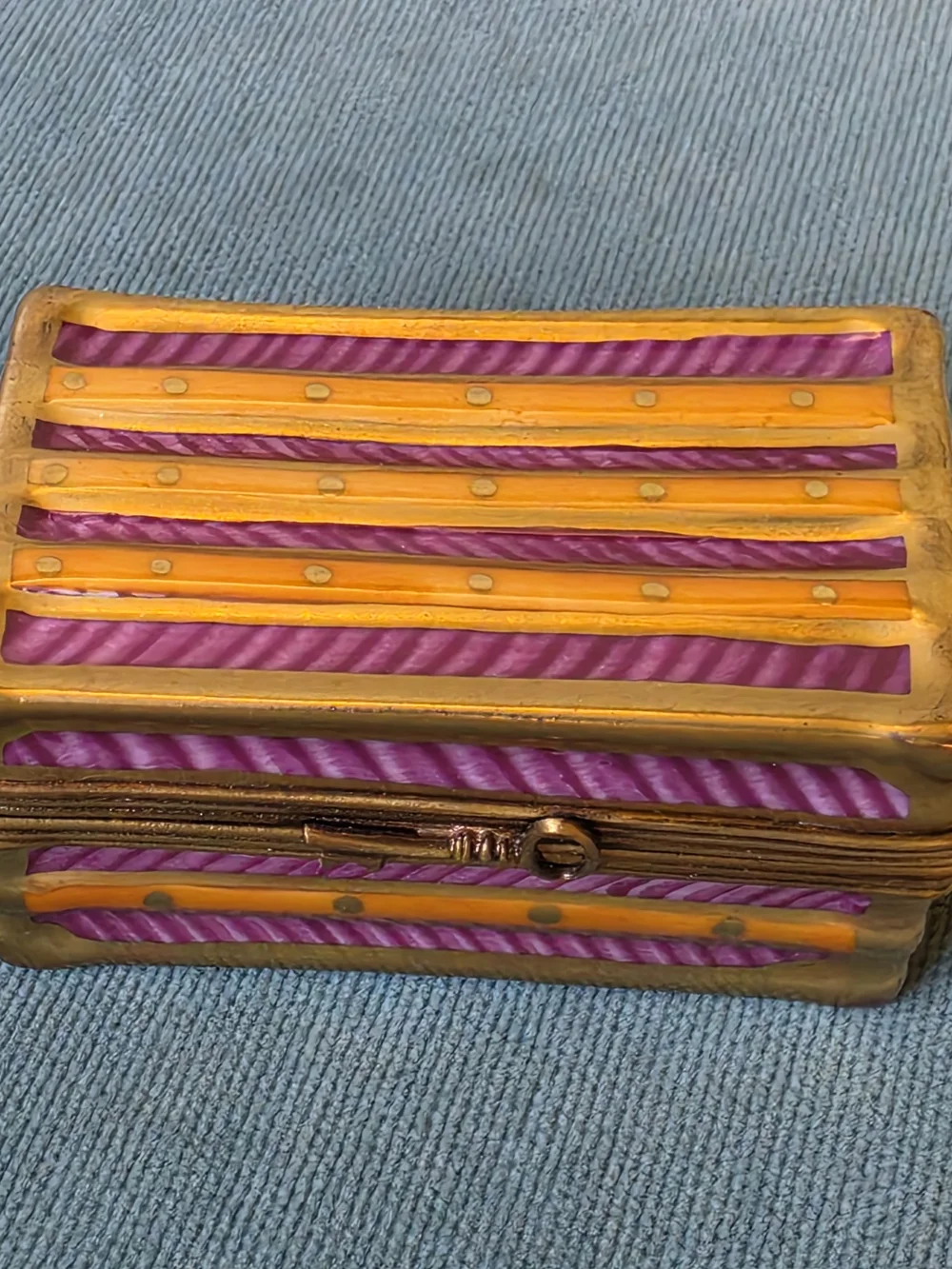 Limoges France Hand Painted Porcelain Trunk Trinket Box Marque Deposee